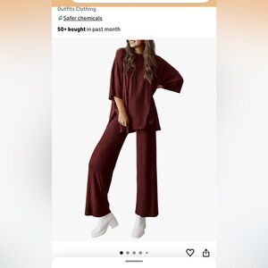 Cozy Wide-Leg Lounge Set in Deep Burgundy